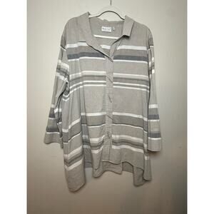 Habitat Gray Sand Stripe‎ Tunic Top with Toggle Buttons Size Women’s XXL
